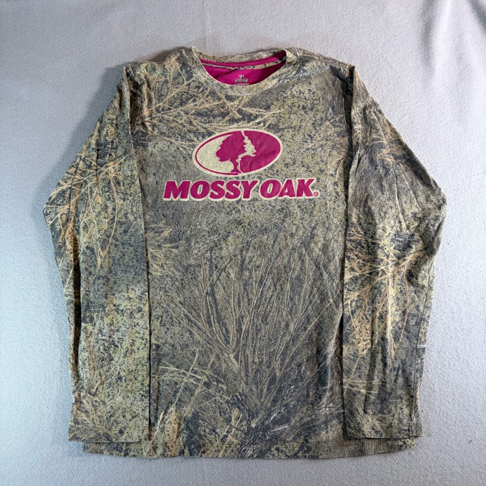 Mossy Oak Brush Womens XL Long Sleeve Camo Graphic T-Shirt Pink Logo Camouflage